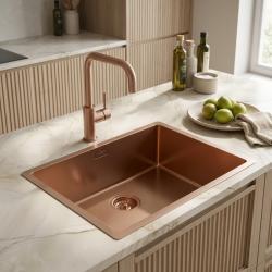 Pure.Sink Comfort Speciale 35cm korte PVD Rosé Koper spoelbak 50x35 cm ruimte besparend PCM5035-62